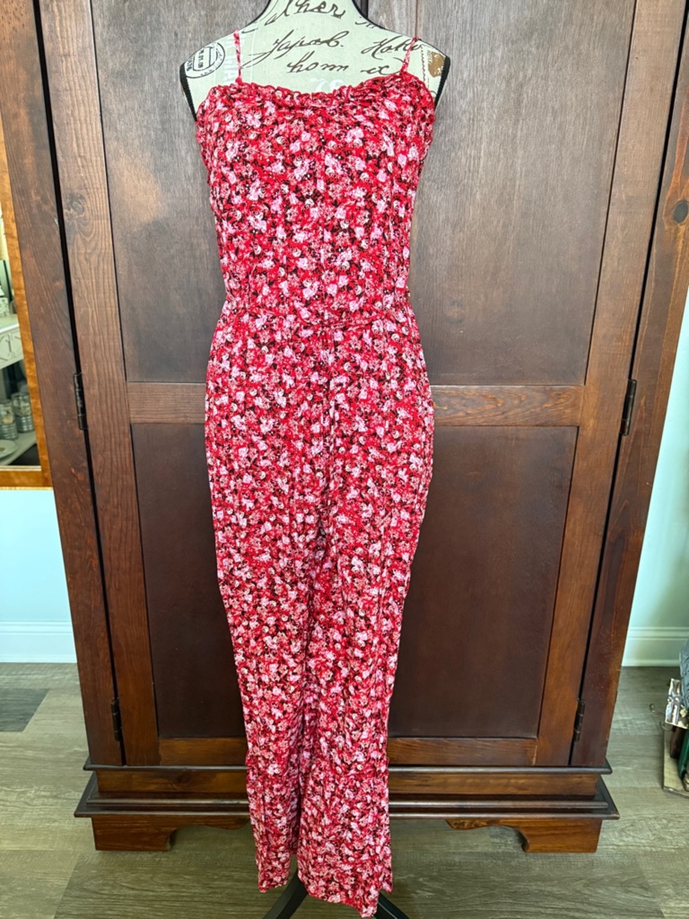 Women’s Red Floral Strap Jumpsuit